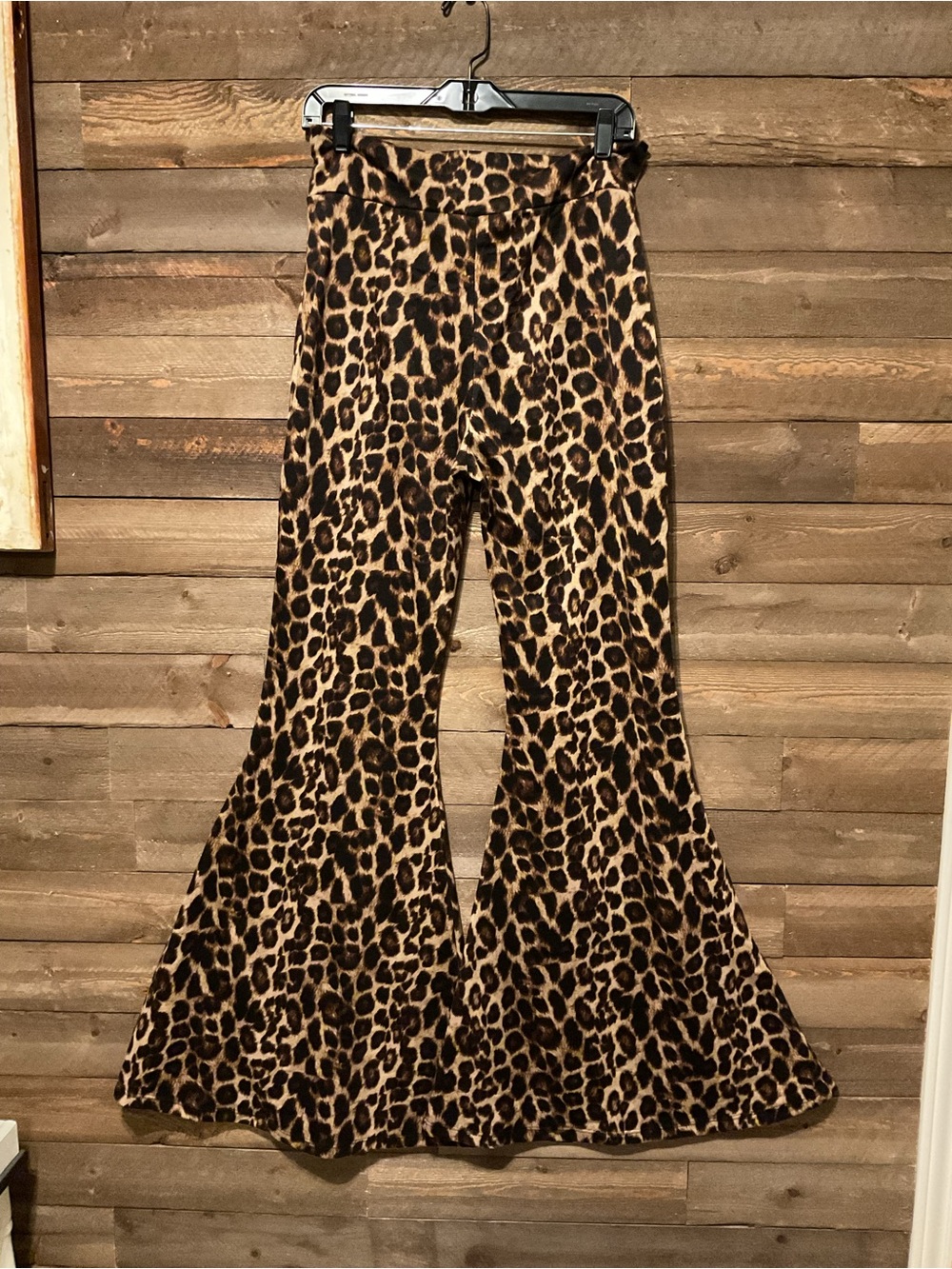 Women’s Turquoise Haven Pull On Leopard Bell Bottoms Wide Flare Hem Size XL